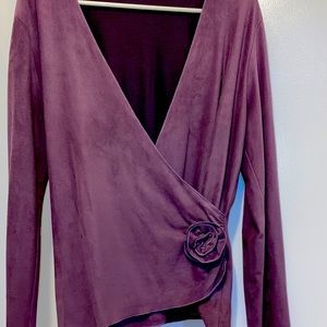 PurpleLong sleeve suede blouse with Rose
